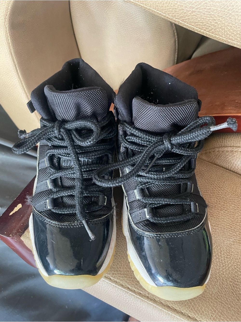 Nike Kids Jordan  11s  Black Patent High-Top Sneakers with Gum Sole
